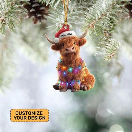 Discover Personalized Highland Cattle Christmas Ornament, Cute Highland Cow Hanging Ornament, Farm House Xmas Decor, Cow Lovers Gift