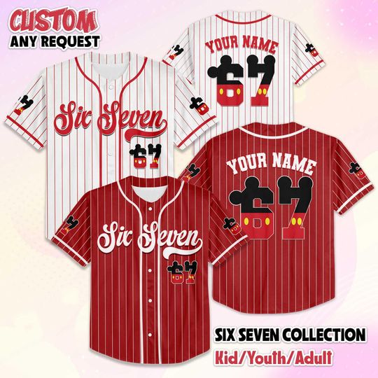 Discover Custom 67 Meme Baseball Jersey, Personalized Mickey Mouse Six Seven Jersey, Xmas Holiday Humor Gift