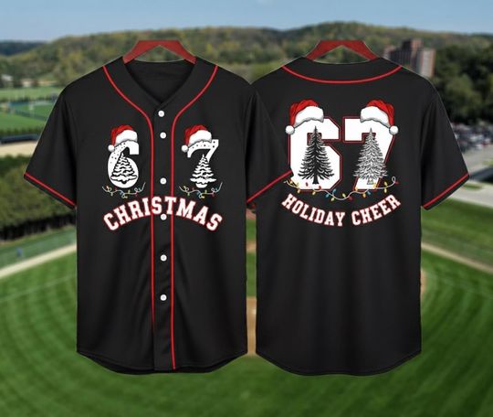 Custom Christmas Six Seven Meme Baseball Jersey, 6 7 Trendy Tiktok Christmas Party Shirt, Funny Number Meme Shirt, Gen Z Gen Alpha Trend