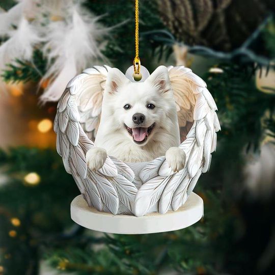 Discover American Eskimo Dog Angel Wings Ornament, American Eskimo Dog Flat Christmas Ornament, American Eskimo Dog Car Ornament Gift