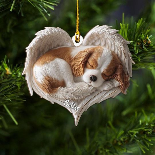 Discover Personalized Cavalier King Charles Dog Angel Ash Plywood Ornament Flat 2D Cutout Holiday Tree Decor Gift for Dog Lover,Pet Memorial Keepsake