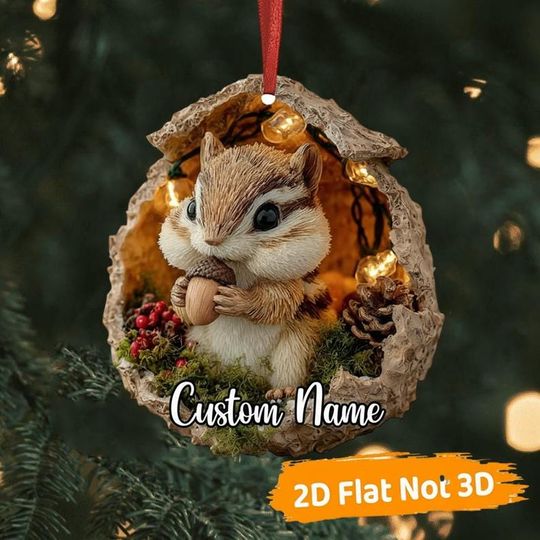 Discover Rustic Woodland Chipmunk In Acorn Ornament, LED Lighted Terrarium Christmas Tree Decoration Gift For Nature Lovers