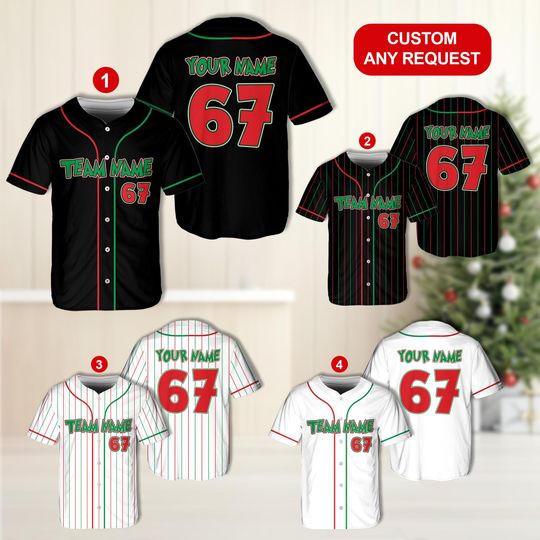 Discover Funny 67 Meme Six Seven Christmas Baseball Jersey, Custom Six Seven Trend Christmas Baseball Jersey, Xmas Holiday Matching Team Uniform
