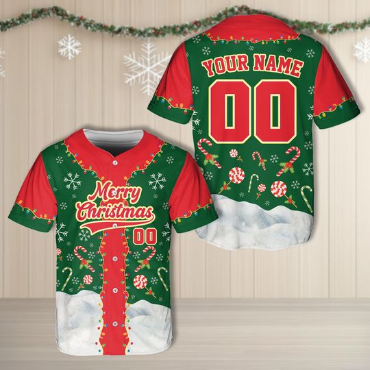 Discover Christmas Baseball Jersey, Custom Name And Number Holiday Jersey, Personalized Xmas Outfit Gift For Kids Youth Adults, Family Team Uniform
