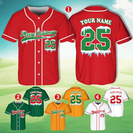Personalized Christmas Baseball Jersey Adult Kid Youth,  Custom Name Number Holiday Jersey, Xmas Gift Team Uniform Merry Christmas Shirt