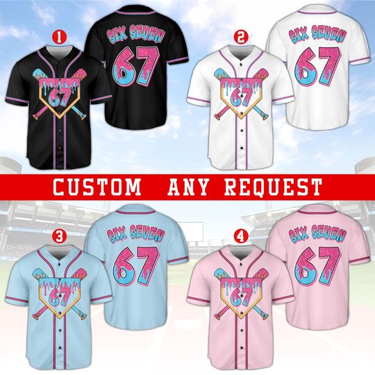 Discover Funny 67 Ice Cream Meme Christmas Baseball Jersey, Six Seven Meme Ice Cream Drip Baseball Jersey, 67 Ice Cream Baseball Drip Meme Jersey