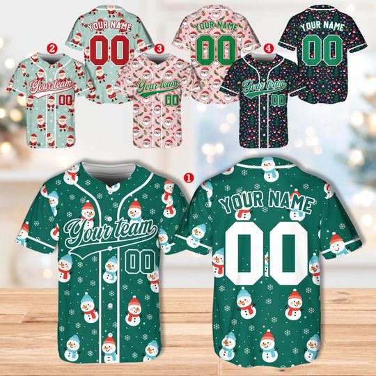 Discover Personalized Christmas Baseball Jersey Adult Kid Youth,  Custom Name Number Holiday Jersey, Xmas Gift Team Uniform Merry Christmas Shirt