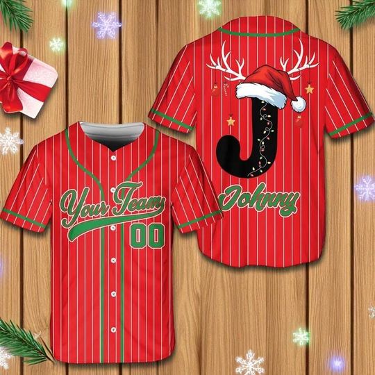 Discover Custom Name & Number Christmas Baseball Jersey  Adult Holiday Shirt, Team Uniform Style, Fun Festive Gift