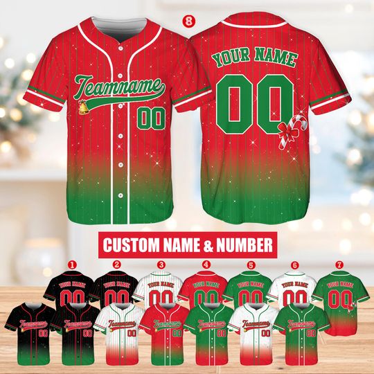 Discover Custom Christmas Baseball Jersey Adult Kid Youth, Personalized Name Number Holiday Jersey, Xmas Gift Team Uniform Ugly Sweater Style Shirt