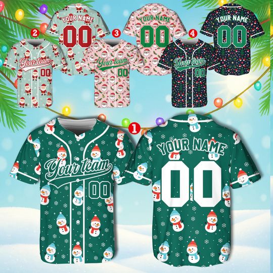 Custom Christmas Baseball Jersey Adult Kid Youth, Personalized Name Number Holiday Jersey, Xmas Gift Team Uniform Ugly Sweater Style Shirt