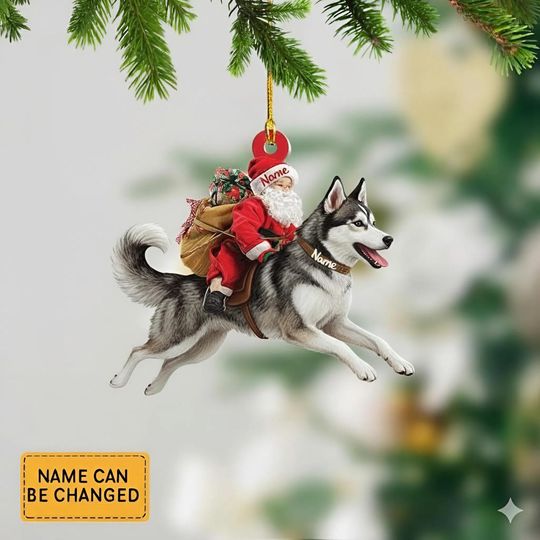 Discover Santa Riding Alaska Mountain Dog Ornament  Realistic Alaska Mountain Dog Christmas Decoration, Funny Santa Pet Lover Gift