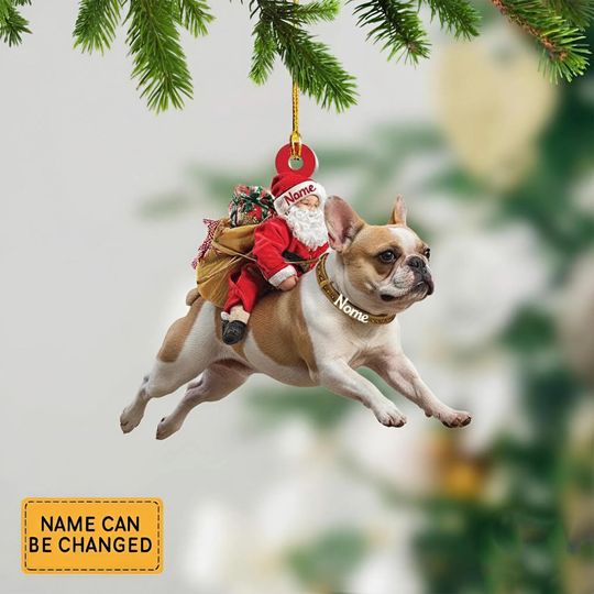 Discover Santa Riding French Bulldog Mountain Dog Ornament  Realistic French Bulldog Mountain Dog Christmas Decoration, Funny Santa Pet Lover Gift