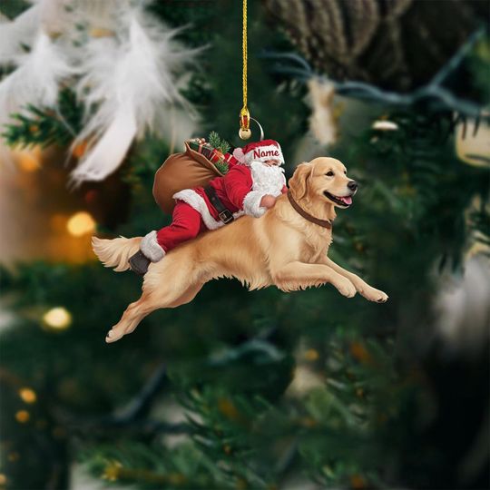 Discover Santa Riding Golden Retriever Dog Ornament  Realistic Dog Christmas Tree Decoration, Funny Santa Claus Pet Lover Gift, Retriever Dog Lover