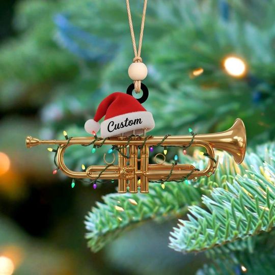 Discover Personalized Musical Trumpet Christmas Ornament, Festive Tree Hanging Holiday Decoration, Music Lover Gift, Trumpet Player or Band