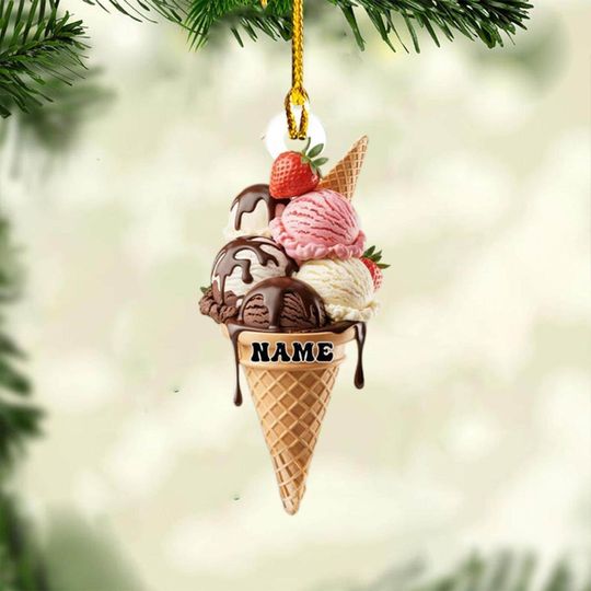 Discover Custom Ice Cream Cone Christmas Ornament, Ice Cream Christmas Tree Decor, Custom Ice Cream Ornament, Ice Cream Cone Ornament, Food Ornament