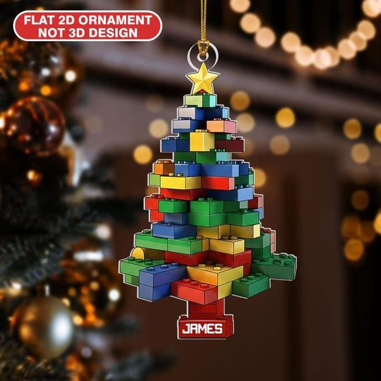 Discover 2D Flat Master Builder Personalized Acrylic Ornament, Custom Lego Christmas Ornament, Gift for Boys Kids Christmas Ornament, Lego Lover Gift
