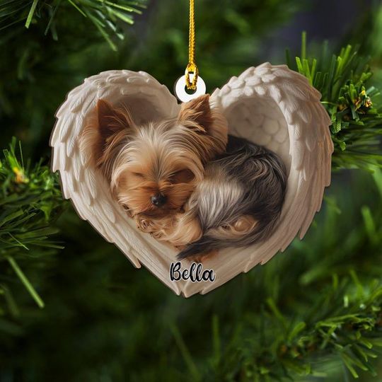 Discover Personalized Yorkshire Terrier Dog Angel Ash Plywood Ornament Flat 2D Cutout Holiday Tree Decor Gift for Dog Lovers, Pet Memorial Keepsake