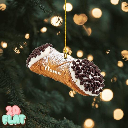 Discover Personalized Cannoli 2D FLAT Ornament, Custom Italian Dessert Christmas Decor, Funny Foodie Holiday Gift, Sweet Pastry Tree Decoration