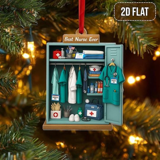 Discover Custom Best Nurse Ever Christmas Ornament, Personalized Nurse Locker Ornament 2D Flat Style, RN Scrubs Keepsake Gift for Nurse Appreciation