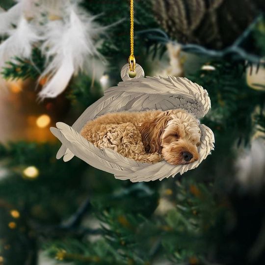 Personalized Cockapoo Dog Sleeping Angel Wings Ornament, Cockapoo Dog Christmas Ornament Gift, Cockapoo Dog Car Ornament Decor