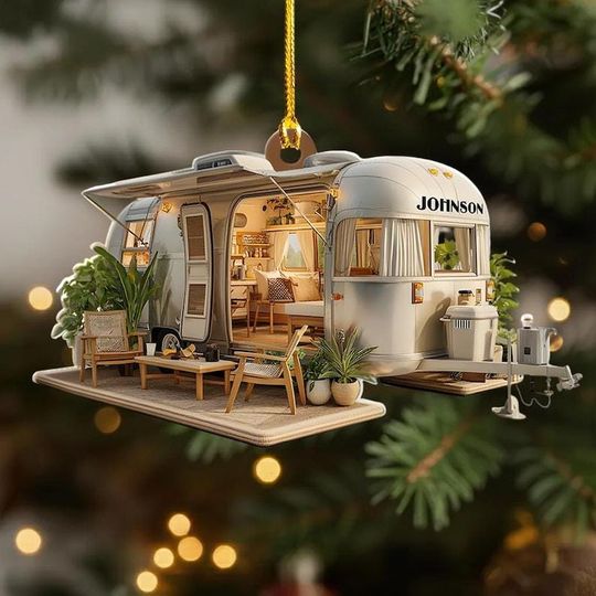 Discover Personalized 2D FLAT Acrylic Camper Ornament, Custom RV Christmas Tree Decoration, Travel Love Holiday Gift for Adventurers, Gift for Travel