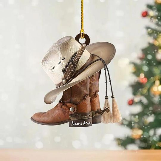 Personalized 2D FLAT Acrylic Cowboy Ornament, Custom Western Christmas Tree Decoration, Rustic Gift for Ranchers and Country Lovers