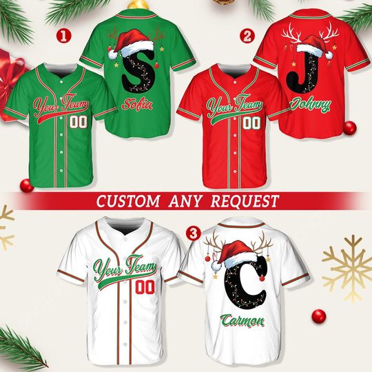 Discover Custom Christmas Baseball Jersey Adult Kid Youth, Personalized Name Number Holiday Jersey, Xmas Gift Team Uniform Ugly Sweater Style Shirt
