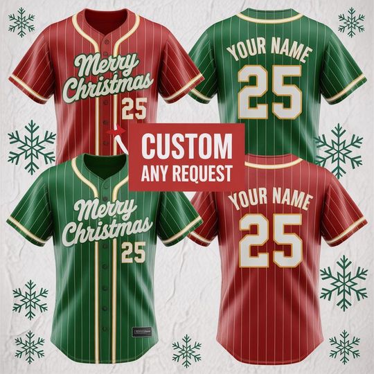 Discover Personalized Name Christmas Baseball Jersey, Custom Merry Christmas Family Group Matching Jersey, Holiday Christmas Gift For Baseball Lovers