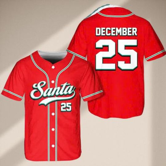 Discover Personalized Santa Baseball Jersey, Custom Christmas Shirt with Name & Year, Festive Holiday Outfit, Unique Xmas Gift for Christmas Lovers