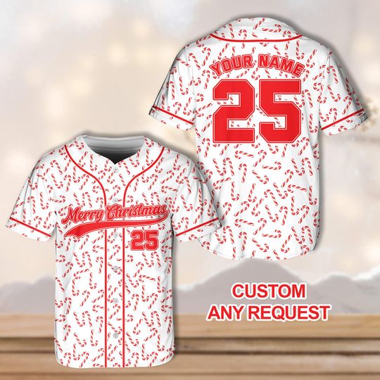 Discover Personalized Christmas Baseball Jersey, Custom Christmas Candy Cane Jersey, Christmas Team Uniform, Festive Holiday Jersey, Xmas Party Gift