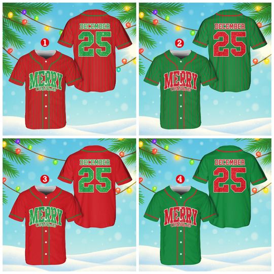 Discover Custom Glitter Christmas Baseball Jersey Adult Kid Youth, Personalized Name Number Holiday Jersey, Team Uniform Merry Christmas Shirt
