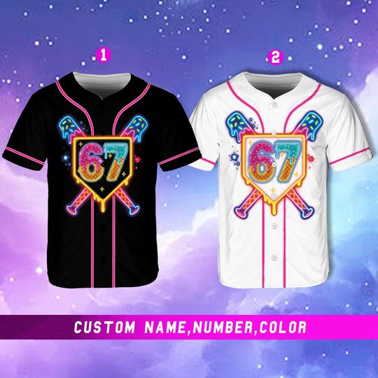 Discover Funny Neon Six Seven Meme Baseball Jersey, 67 baseball jersey, Baseball Ice Cream Drip Shorts Jersey, Funny Christmas Baseball