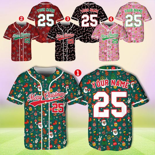 Discover Personalized Christmas Baseball Jersey Adult Kid Youth,  Custom Name Number Holiday Jersey, Xmas Gift Team Uniform Merry Christmas Shirt