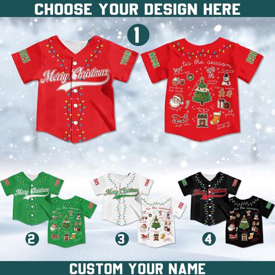 Discover Custom Merry Christmas Baseball Jersey Holiday Lights Xmas Shirt Funny Holiday Outfit Personalized Gift Christmas Tree Design