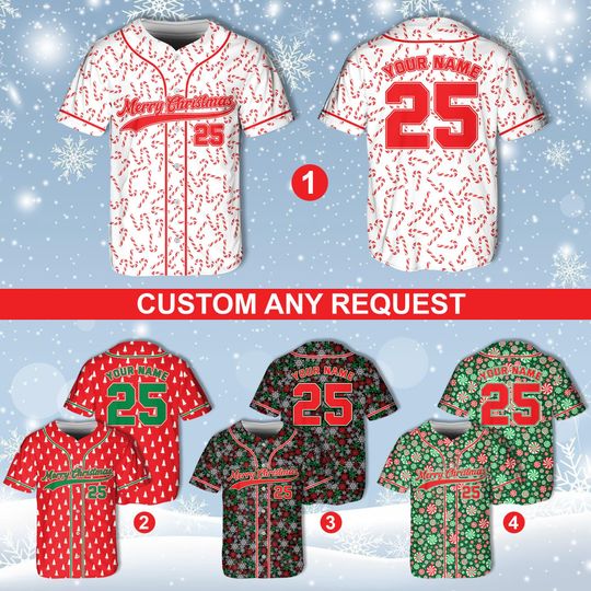 Discover Custom Christmas Baseball Jersey, Festive Candy Cane Baseball Jersey, Holiday Family Outfit, Personalized Holiday Team Jersey, Xmas Gift