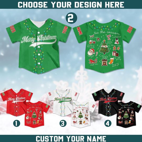 Discover Merry Christmas Baseball Jersey Custom Jersey Funny Xmas Shirt Red Holiday Baseball Outfit Christmas Lights Tree Personalized Gift