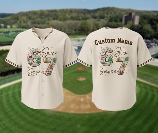 Discover Custom 67 Meme Christmas Baseball Jersey, Six Seven Shirt, Funny Math Teacher Baseball Jersey, Funny Number Meme Shirt,Gen Z Gen Alpha Shirt