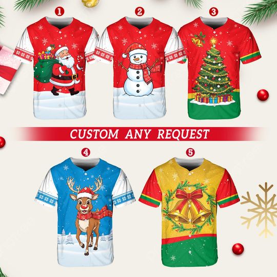 Discover Custom Christmas Baseball Jersey, Santa Shirt, Snowman Reindeer Tree Design, Holiday Outfit, Xmas Baseball, Funny Custom Name Christmas Gift