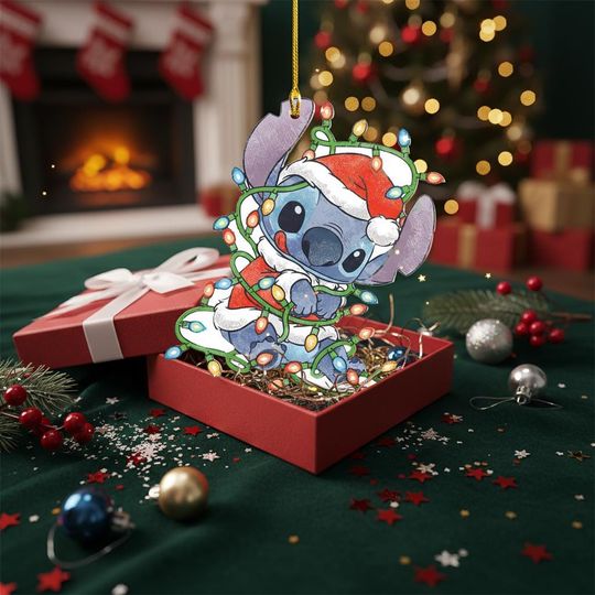 Discover Cute Stitch Santa Acrylic Christmas Ornament, Lilo and Stitch Holiday Décor, Disney Xmas Tree Decoration
