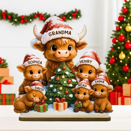 Discover Custom Grandmas Herd Cow Family Wooden Plaque, Personalized Christmas Standing Decor, Holiday Gift for Grandma, Chirstmas Gift