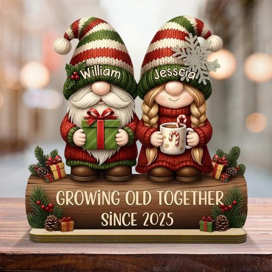 Discover Custom Couple Growing Old Together Wooden Plaque, Gnome Couple, Wedding Anniversary Gift For Husband Wife, Gift For Parents, Xmas Keepsake
