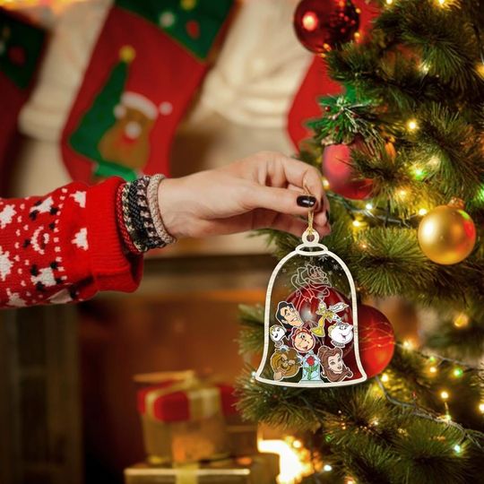 Discover Retro Beauty And The Beast Characters Shaker Ornament, Disney Belle Princess Ornament, Merry Christmas 2025 Home Decor, Holiday Tree Decor
