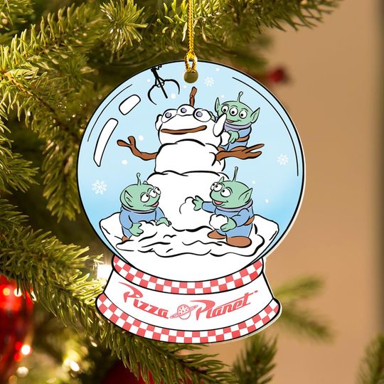 Discover Cute Pizza Planet Alien Snow Globe Acrylic Ornaments, Alien Snowman Ornaments, Pixar Toy Story Home Decor, Disney Christmas Tree Decor
