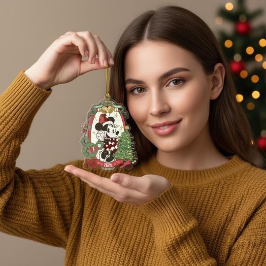 Discover Cute Minnie Mouse Santa Coquette Bow Acrylic Ornaments, Minnie Fab Yule Ous Ornaments, Disney Christmas Tree Decor, Very Merry 2025 Decor