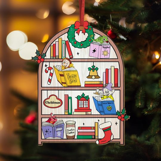 Discover Disney Princess Sidekicks Christmas Book Wood Ornament, Disney Book Club Ornament, Disney Holiday Family Home Decor, Book Lover Gift