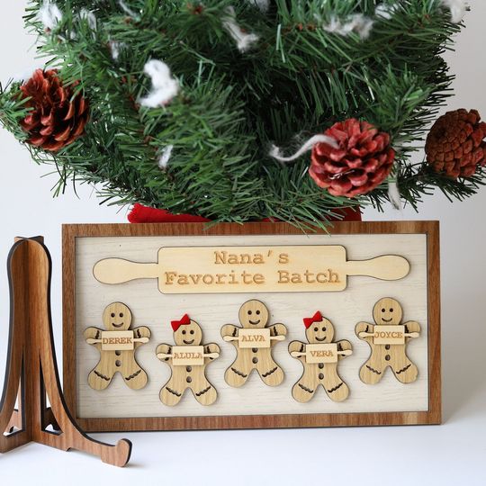 Discover Nana's Favorite Batch Christmas Wooden Sign, Custom Christmas Baking Sign, Personalized Family Ginger Bread Sign Christmas Decor Tree Gift