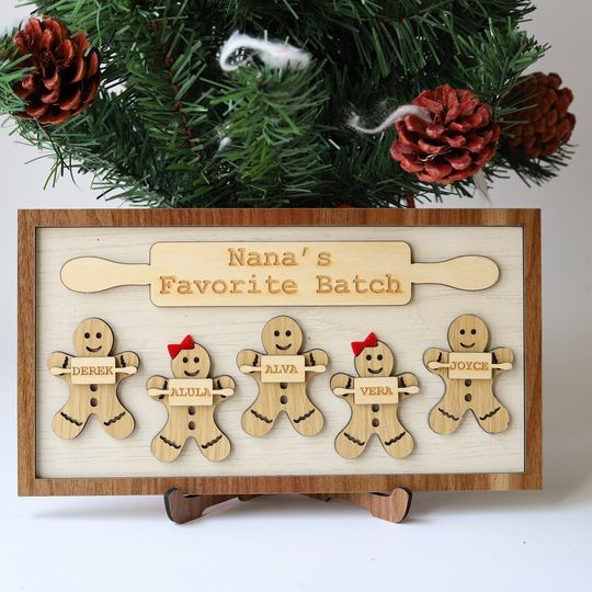 Discover Personalized Nana's Favorite Batch Christmas Sign, Custom Gingerbread With Kids Name Sign, Custom Christmas Wooden Sign Home Decor Xmas