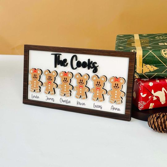 Discover Wooden Gingerbread Family Name Sign, Custom Christmas Decor, Personalized Gift for Family or Friends