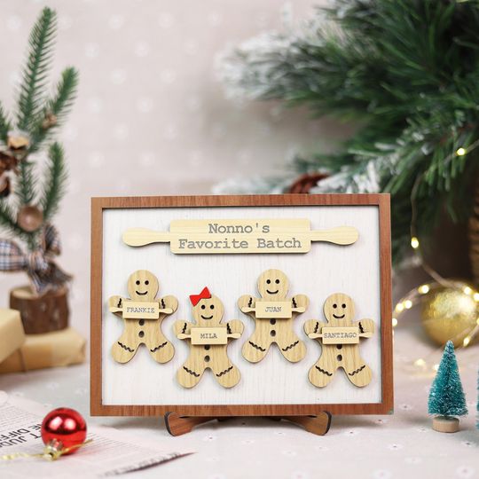 Discover Grandma's Favorite Batch Gingerbread Wooden Sign, Personalized Grandkids Sign, Family Cookies Plaque Gift for Grandparents Grandma 2025