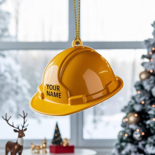 Discover Custom Construction Hard Hat Christmas Ornament, Flat 2D Acrylic Tree Hanging Decor, Personalized Gift for Builders, Engineers & Contractors
